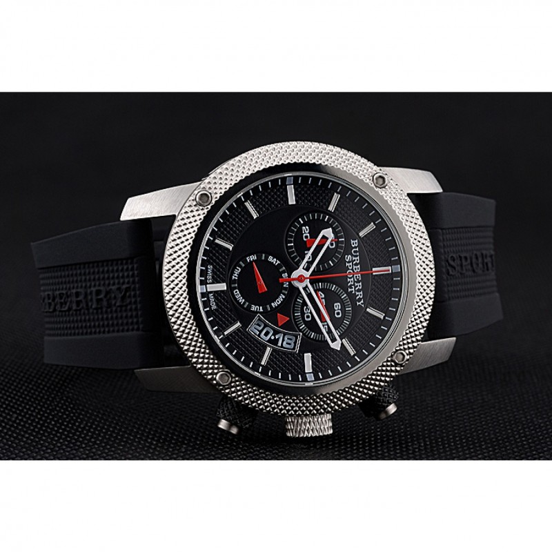 Round Burberry Sport Athlete Chronograph White Case Triple-eye Black Rubber Bracelet 622620-3