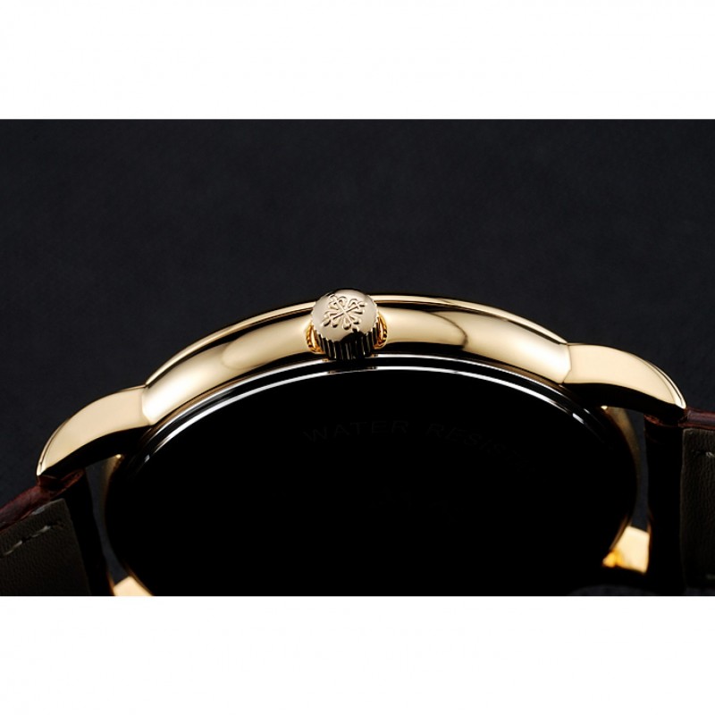 Luxury Patek Philippe Calatrava White Dial Blue Roman Numerals Gold Case Brown Leather Bracelet 1454057-8