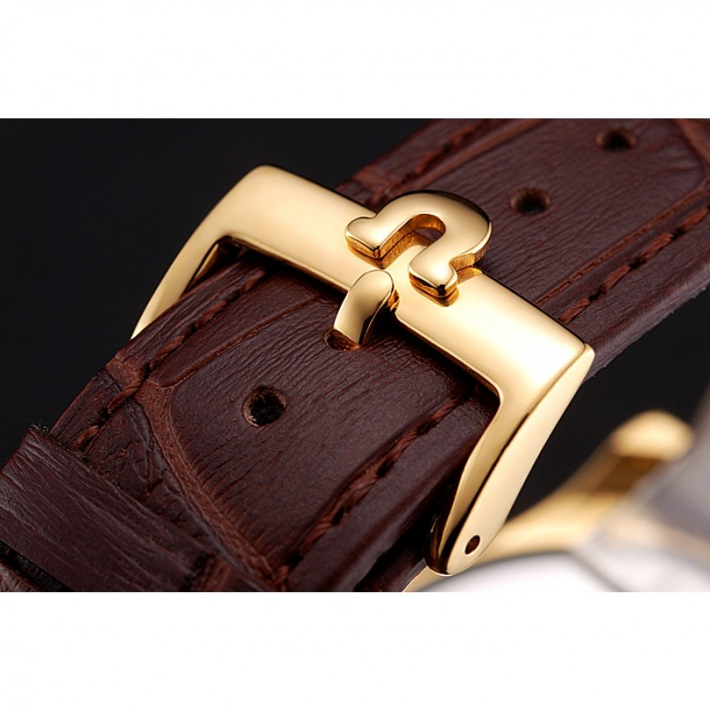 SS Replica Watches Omega Chronograph Gold Dial Gold Case Brown Leather Strap-5