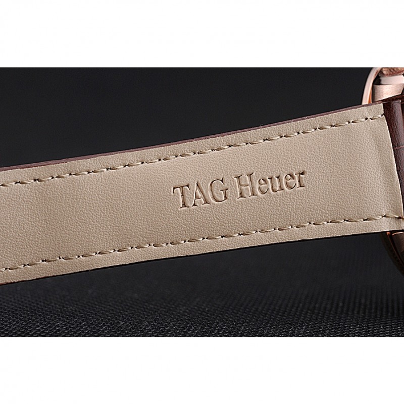 SS Tag Heuer Carrera Rose Gold Case White Dial Brown Leather Strap 98244-6