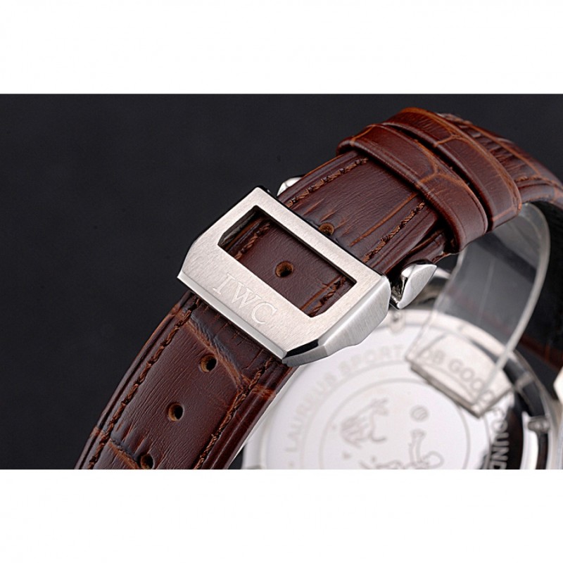 IWC Portugieser Chronograph White Dial Rose Gold Hands And Numerals Steel Case With Diamonds Brown Leather Strap-5