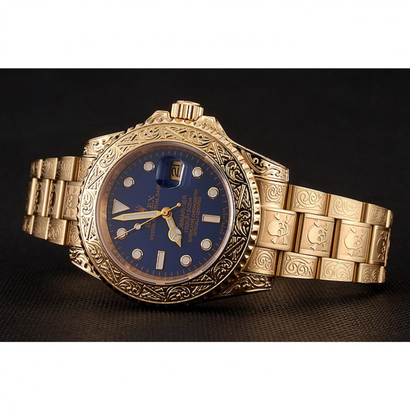 Swiss Rolex Submariner Skull Limited Edition Blue Dial Gold Case And Bracelet 1454089-4