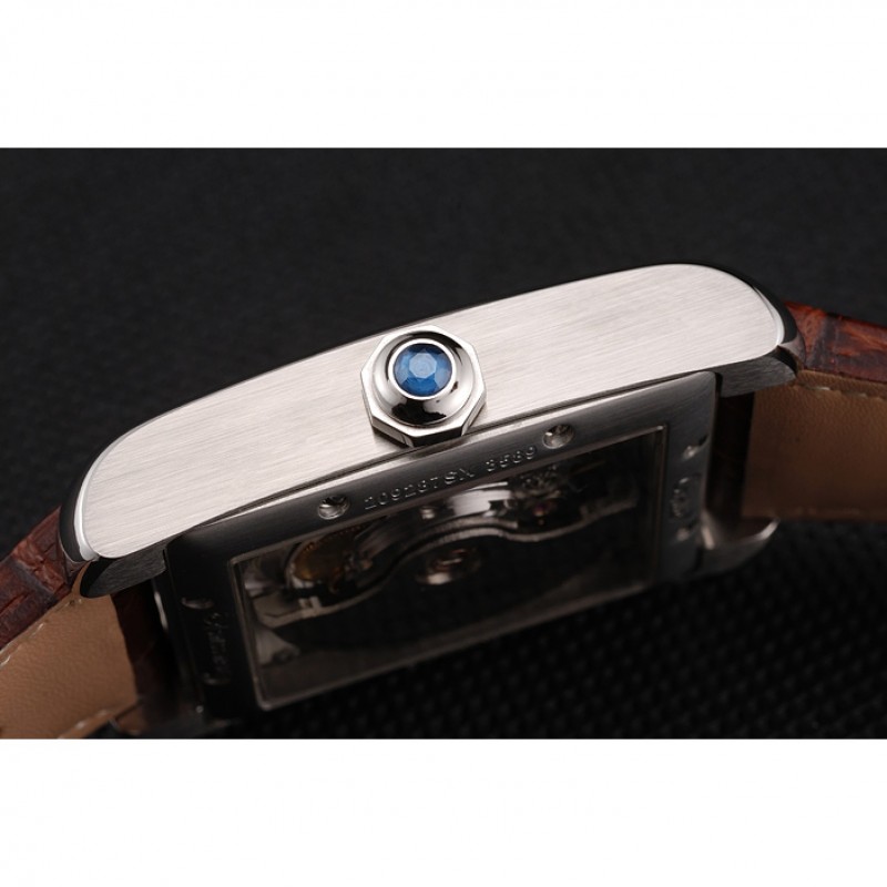 Swiss Cartier Tank MC White Dial Stainless Steel Case Brown Leather Strap-8