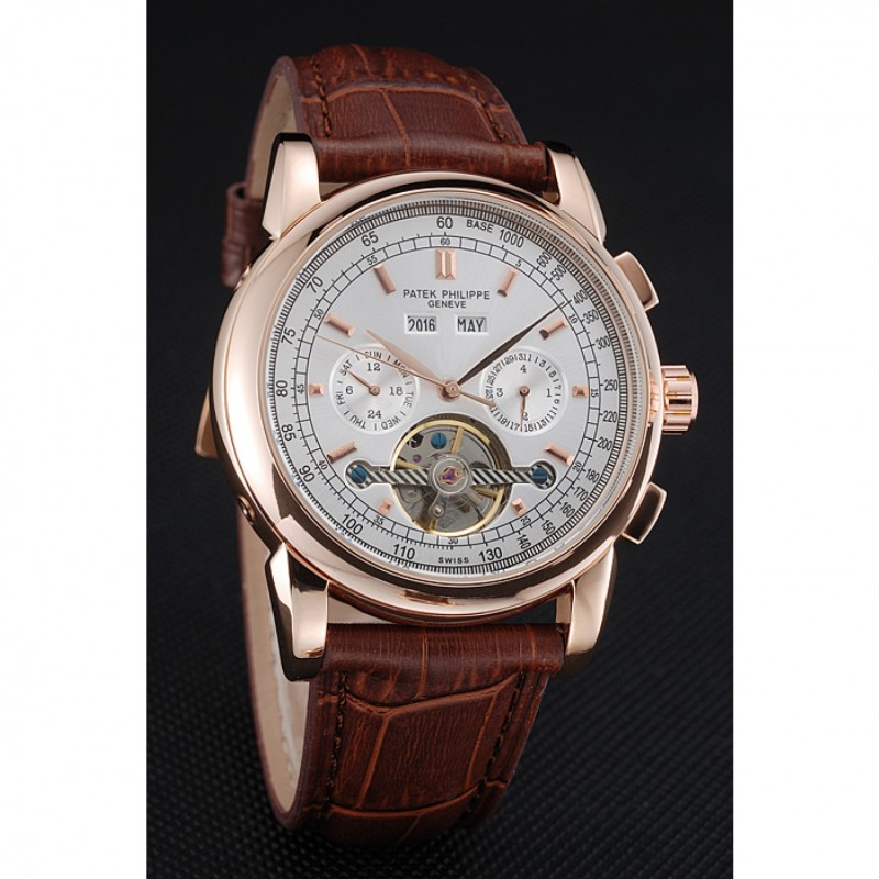 Patek Philippe Grand Complications Gold Case White Dial Brown Leather Bracelet 622259-2