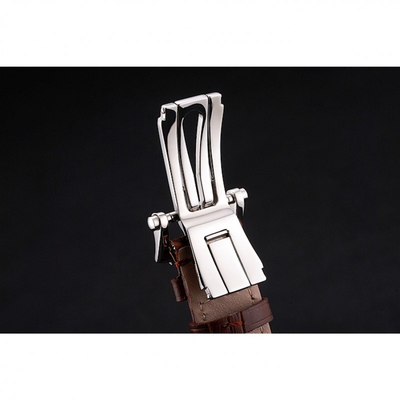 High Quality Patek Philippe Nautilus Gray Dial Stainless Steel Case Brown Leather Strap-6
