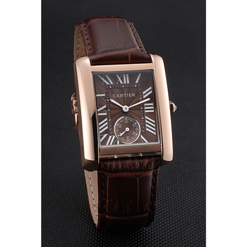 SS Cartier Tank MC Gold Case Brown Dial Brown Leather Strap 622175-2