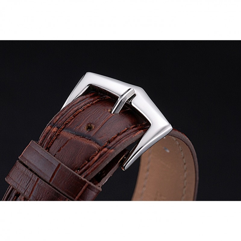 Patek Philippe Grand Complications Stainless Steel Case White Dial Roman Numerals Brown Leather Bracelet 622257-4