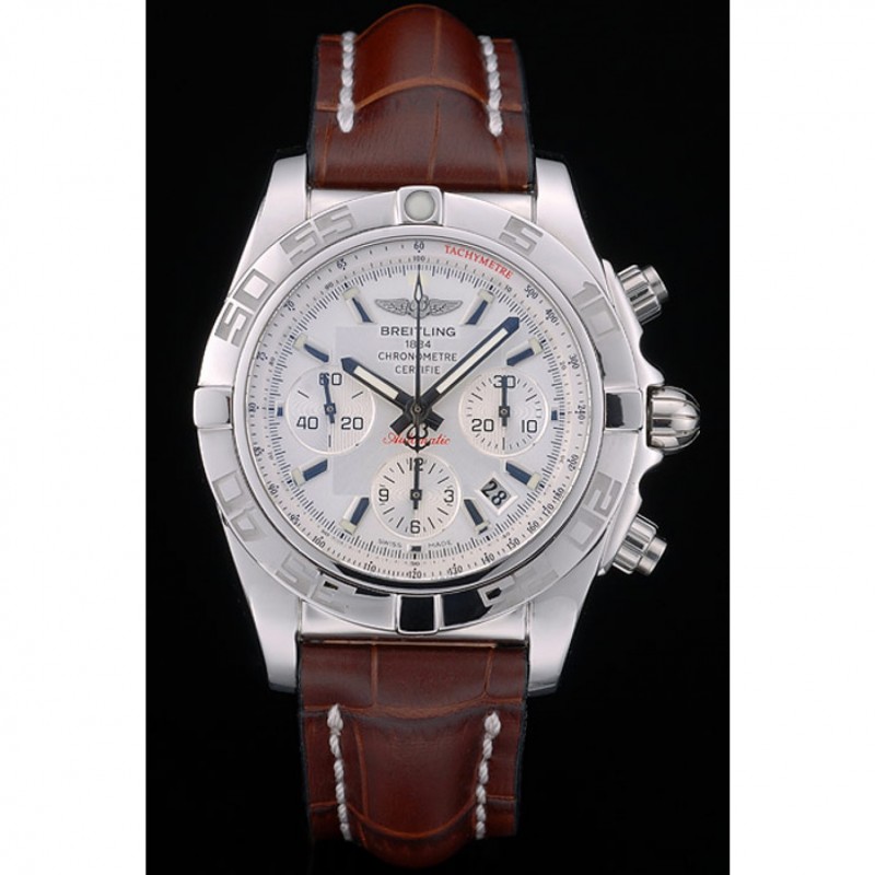Cheap Swiss Breitling Certifie Stainless Steel Bezel Brown Croco Leather Bracelet White Dial 80285-1