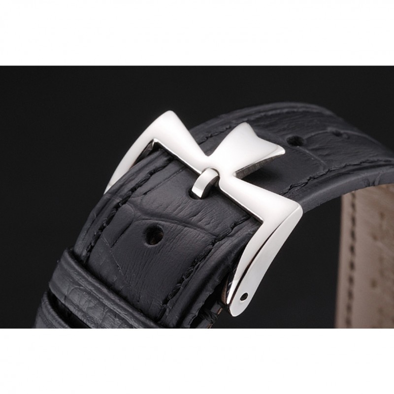Swiss Vacheron Constantin Patrimony Quantieme Reserve De Marche Cream Dial Stainless Steel Case Black Leather Strap-5