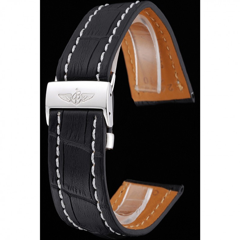 Breitling Black Leather White Stitching Bracelet 622482-1