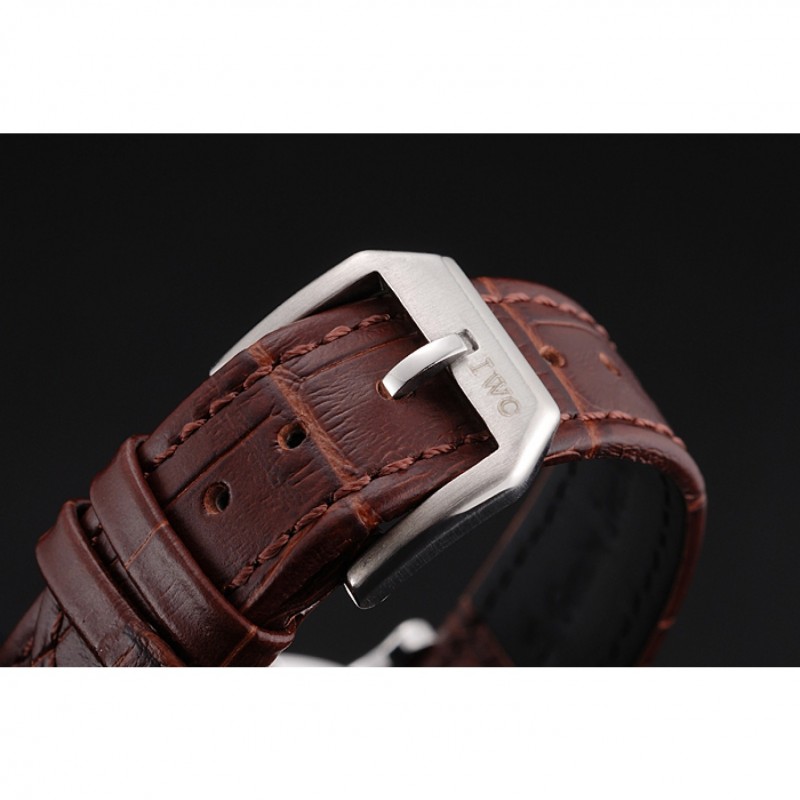 IWC Portofino Silver Dial Stainless Steel Case Diamonds Bezel Brown Leather Strap-7