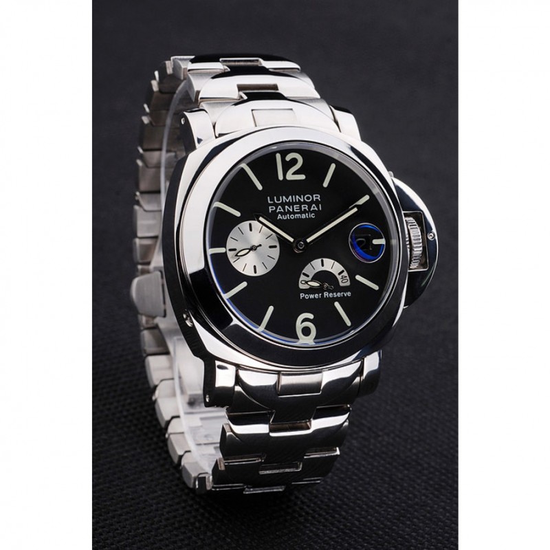 Cheap Replica Watches Panerai Luminor Power Reserve Black Dial Stainless Steel Bracelet-2