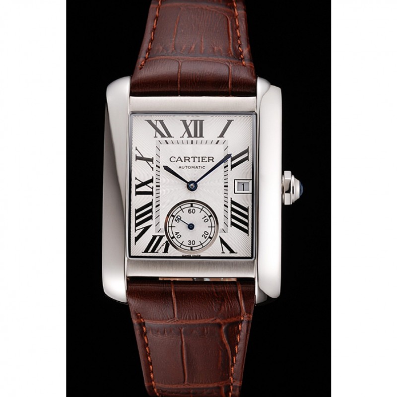 Swiss Cartier Tank MC White Dial Stainless Steel Case Brown Leather Strap-1