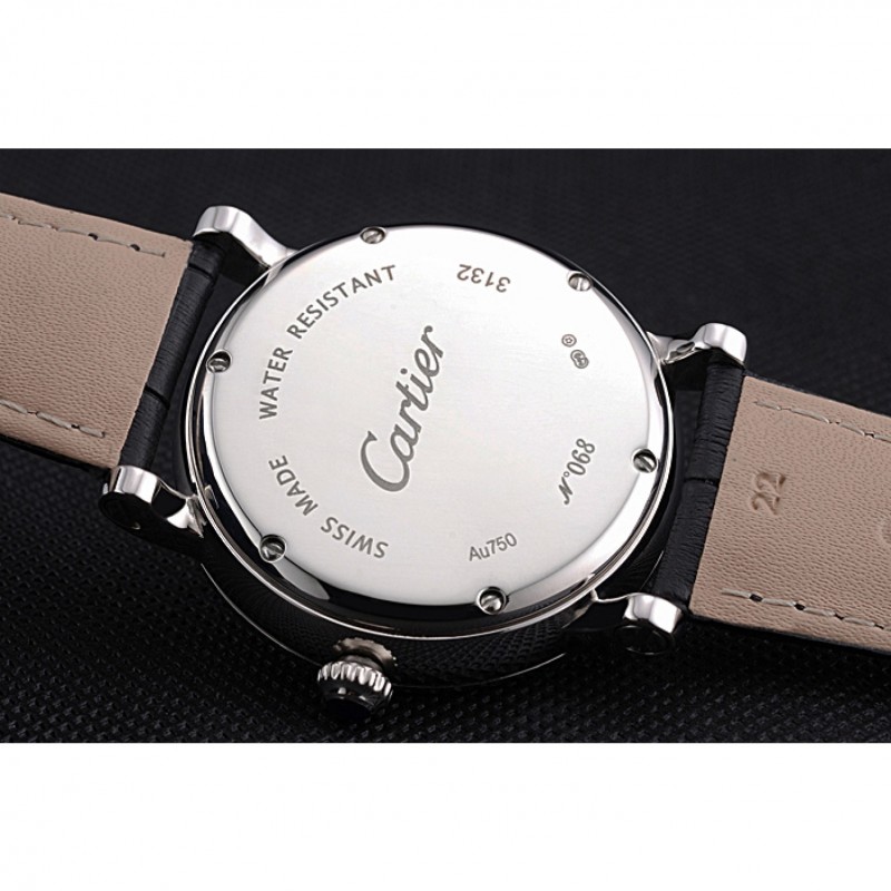 Best Replica Watches Cartier Rotonde White Dial Stainless Steel Case Black Leather Strap 622757-8