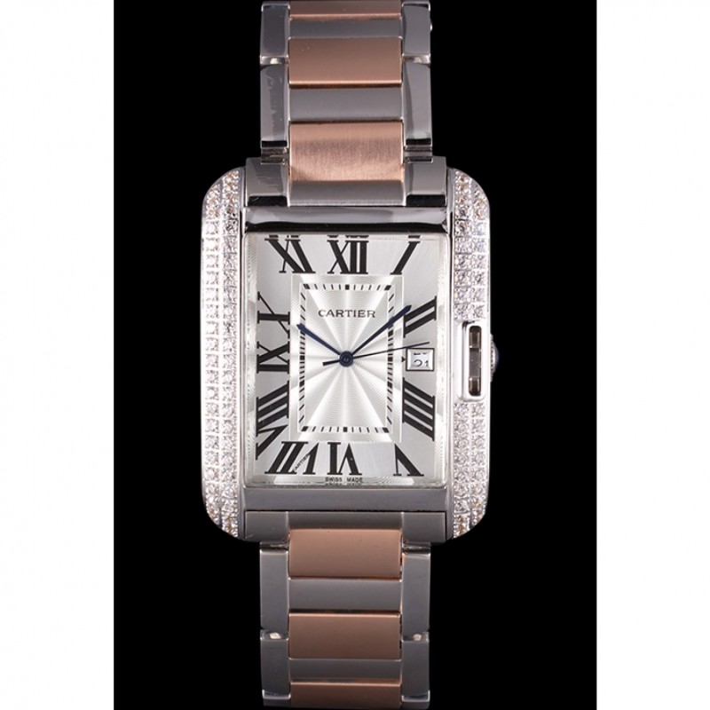 Cartier Tank Anglaise 36mm Silver Dial Diamonds Steel Case Two Tone Bracelet-1