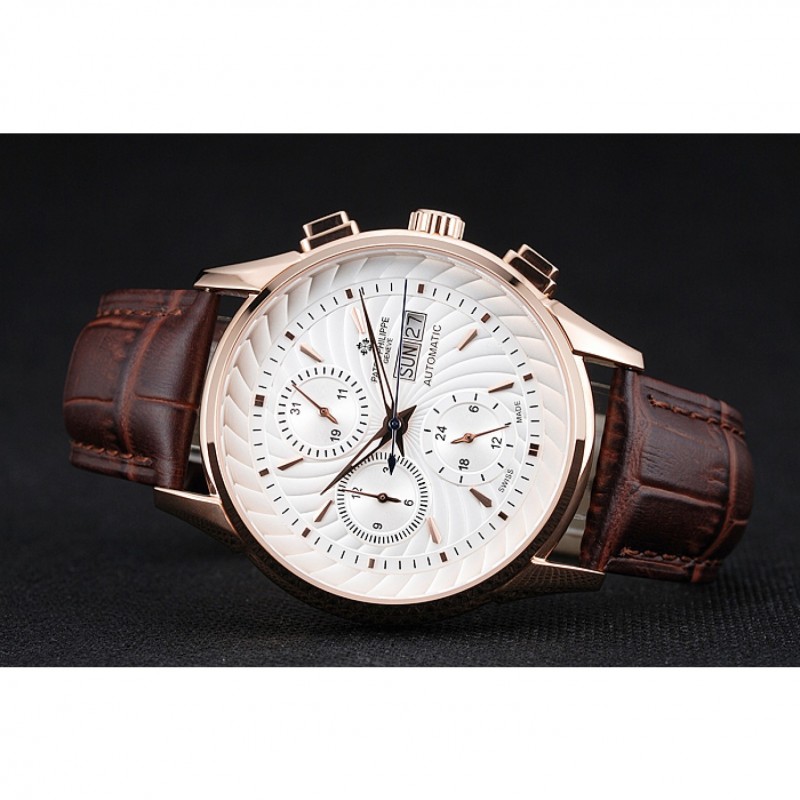 Patek Philippe Grand Complications White Dial Gold Case Brown Leather Bracelet 1454239-3