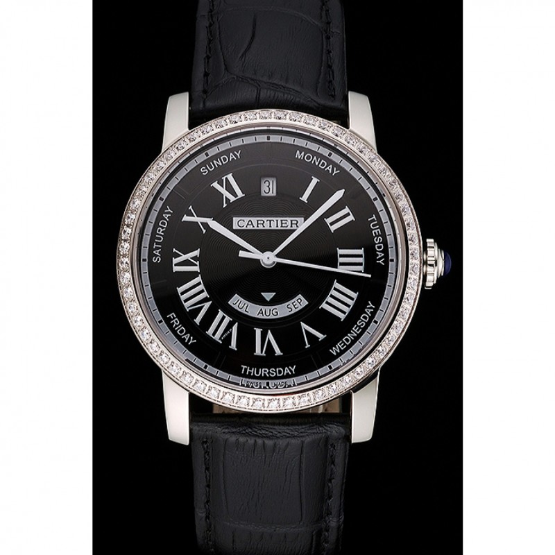 Swiss Cartier Ballon Bleu GMT Silver Dial Stainless Steel Case Black Leather Strap-1