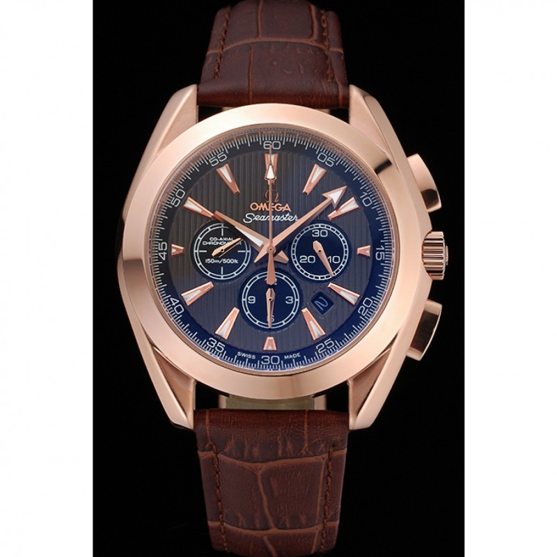 Best Omega Seamaster Aqua Terra Chronograph Teak-Black Dial Brown Leather Bracelet 622531-1