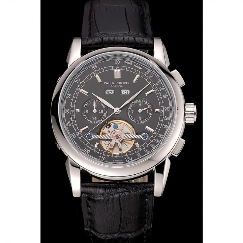 Patek Philippe Grand Complications Stainless Steel Case Black Dial Black Leather Bracelet 622258-1