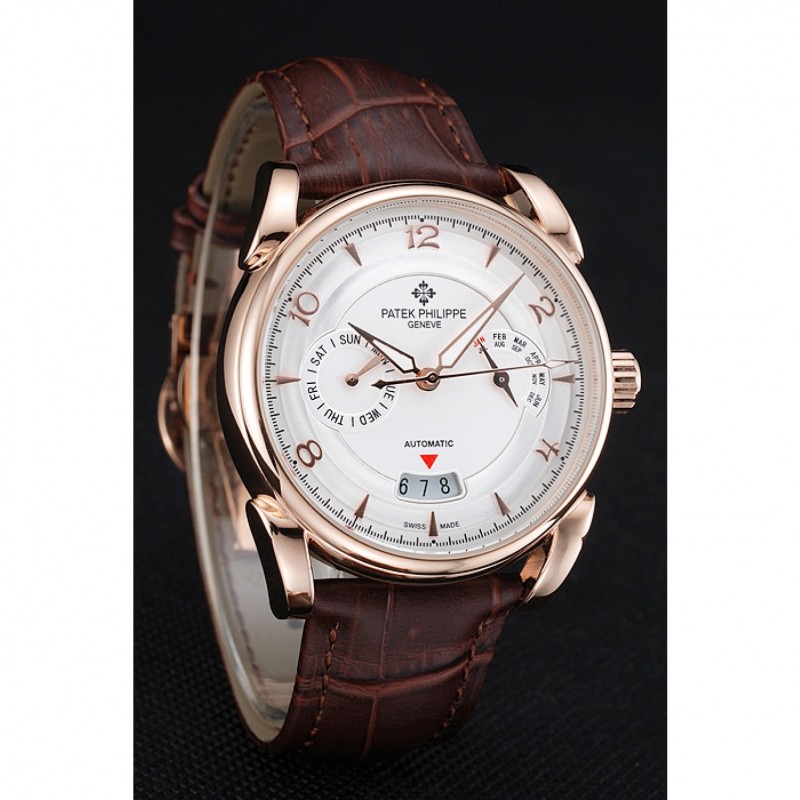 Patek Philippe Complications Chronograph White Dial Gold Case Brown Leather Bracelet 1454236-2