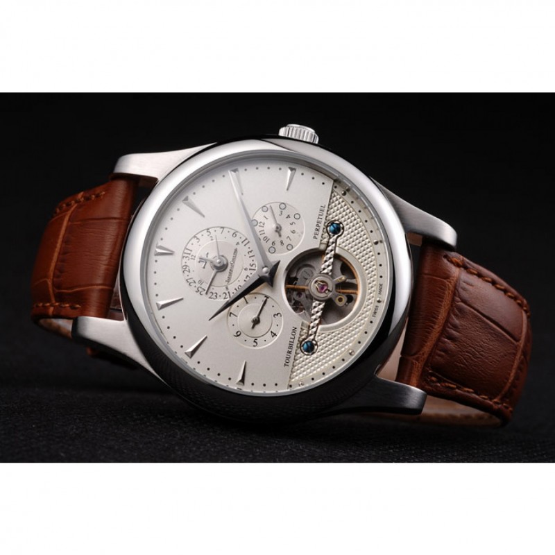 Jaeger Le Coultre Master Control Tourbillon White Dial Brown Leather Strap-4
