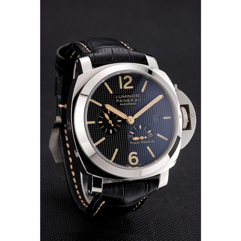 Panerai Luminor Automatic Power Reserve Black Embossed Dial Stainless Steel Case Black Leather Strap-2
