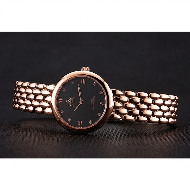Cheap Omega De Ville Prestige No Date Black Dial With Diamonds Rose Gold Case And Bracelet-3