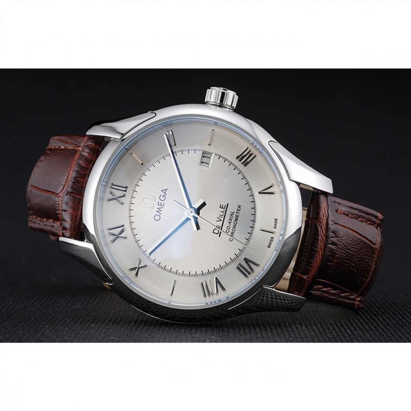 Best Replica Watches Omega DeVille Silver Dial Stainless Steel Case Brown Leather Strap 622830-4