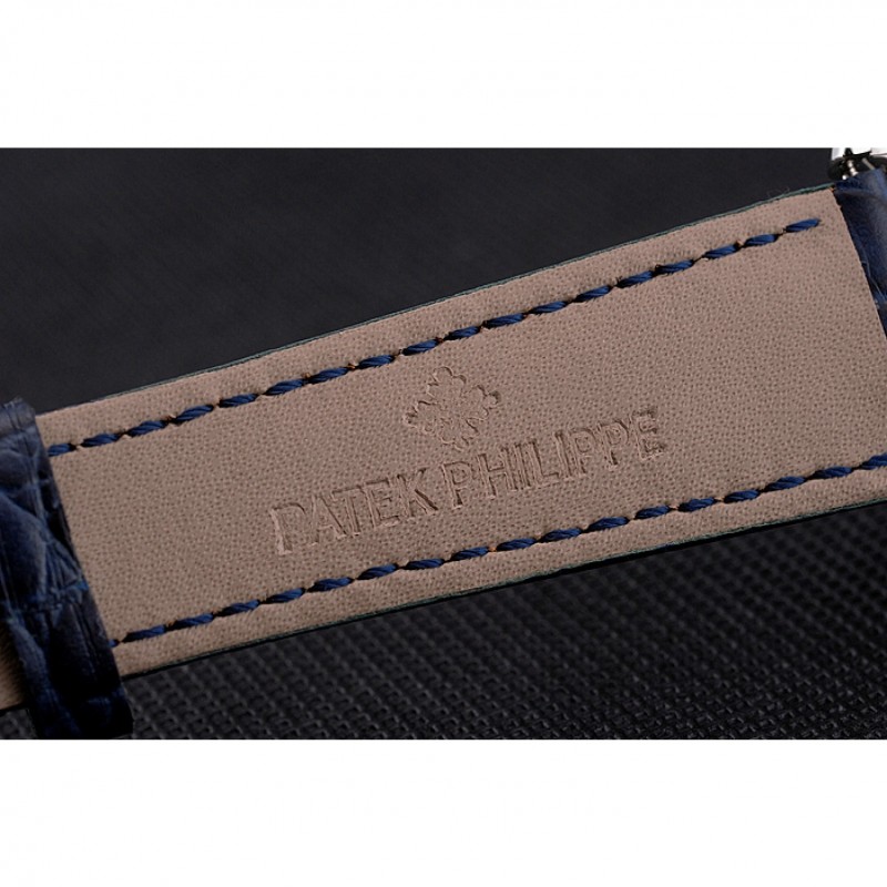 Patek Philippe Calatrava Blue Guilloche Dial Stainless Steel Case Blue Leather Strap-6