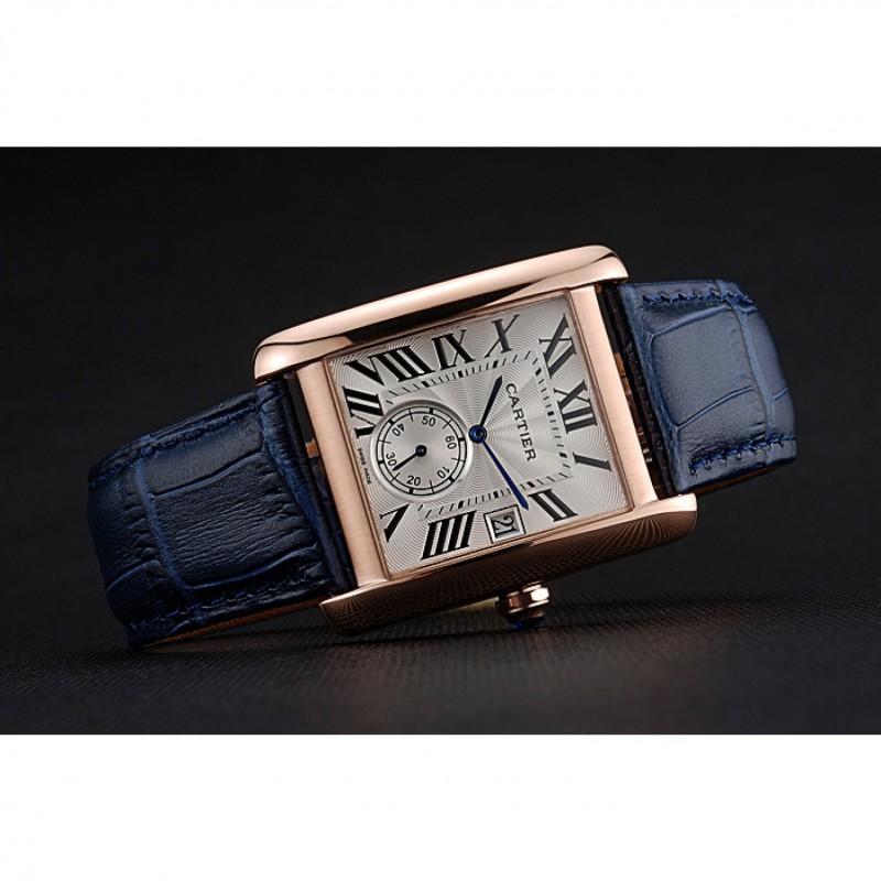 Cartier Tank MC White Dial Gold Case Blue Leather Strap 622577-3