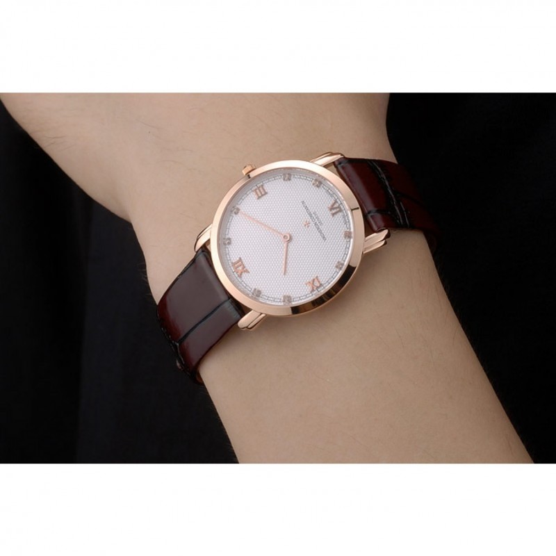 Vacheron Constantin Silver Dial Rose Gold Case Rich Maroon Bracelet-6