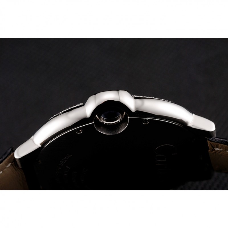 High Quality Replica Watches Swiss Cartier Ballon Bleu 46 MM Diamond Dial Diamond Case Black Leather Bracelet 1453894-7