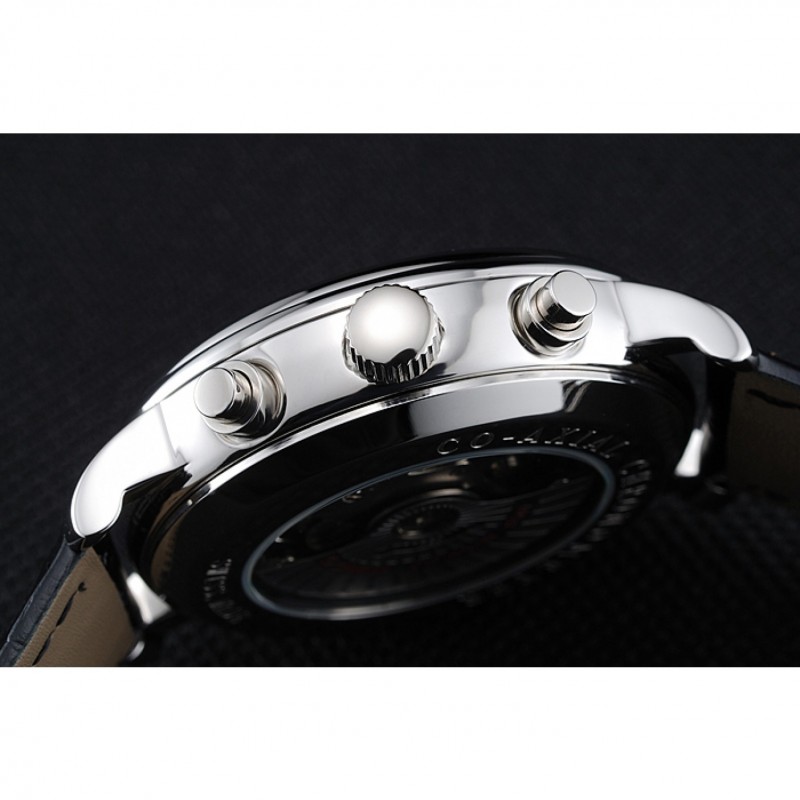 Omega De Ville Moonphase Black Dial Silver Case Black Leather Bracelet 1454225-8