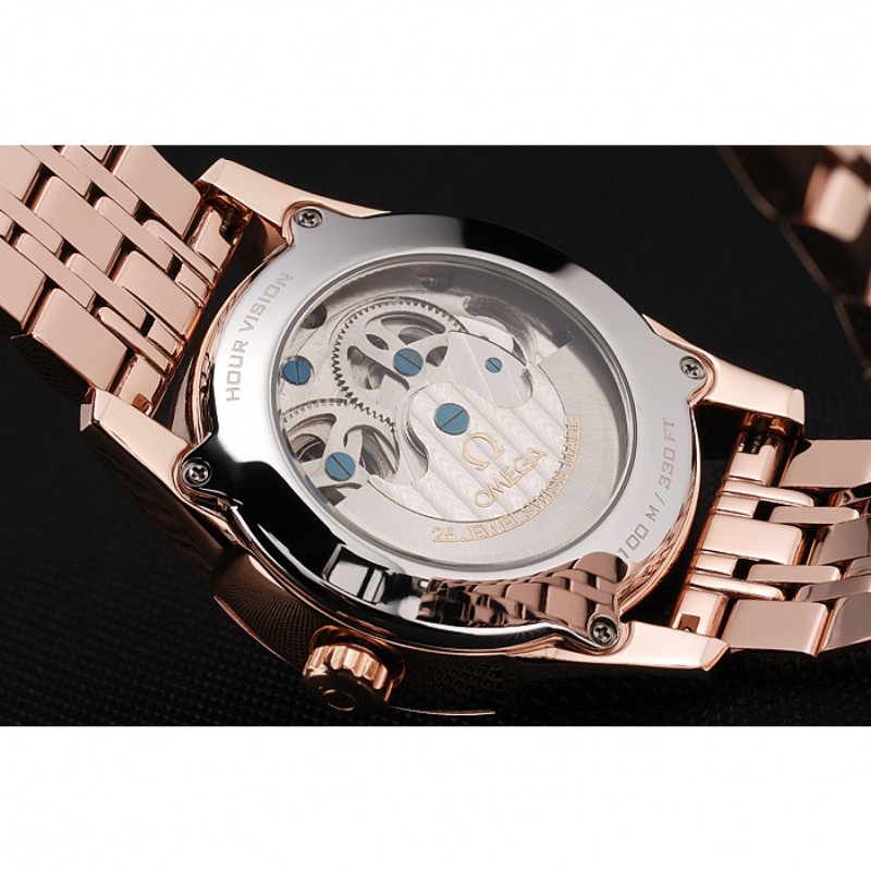 AAA Replica Watches Omega De Ville Moonphase Tourbillon White Dial Blue Hands Rose Gold Case And Bracelet-5
