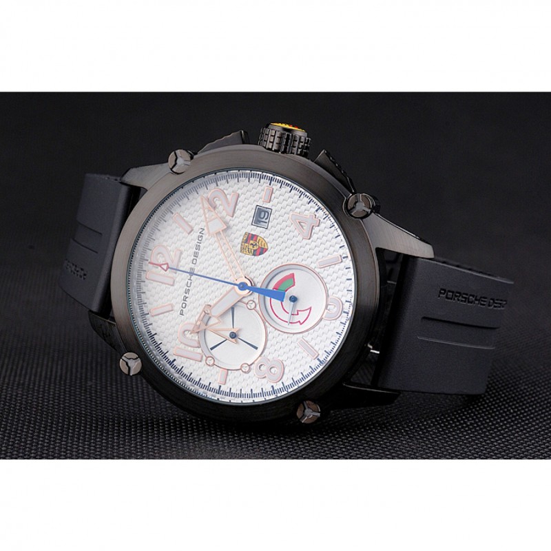Best Porsche Design Indicator White Dial Black Case Black Rubber Strap-3