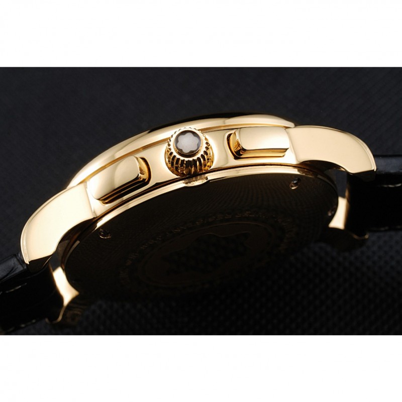 Montblanc Chronograph Black Dial Black Leather Bracelet Gold Case 1454112-7
