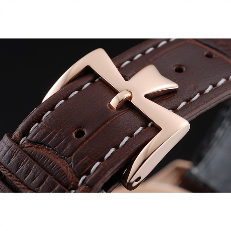 Swiss Vacheron Constantin Patrimony Grey Dial Rose Gold Case Brown Leather Bracelet 1454166-5