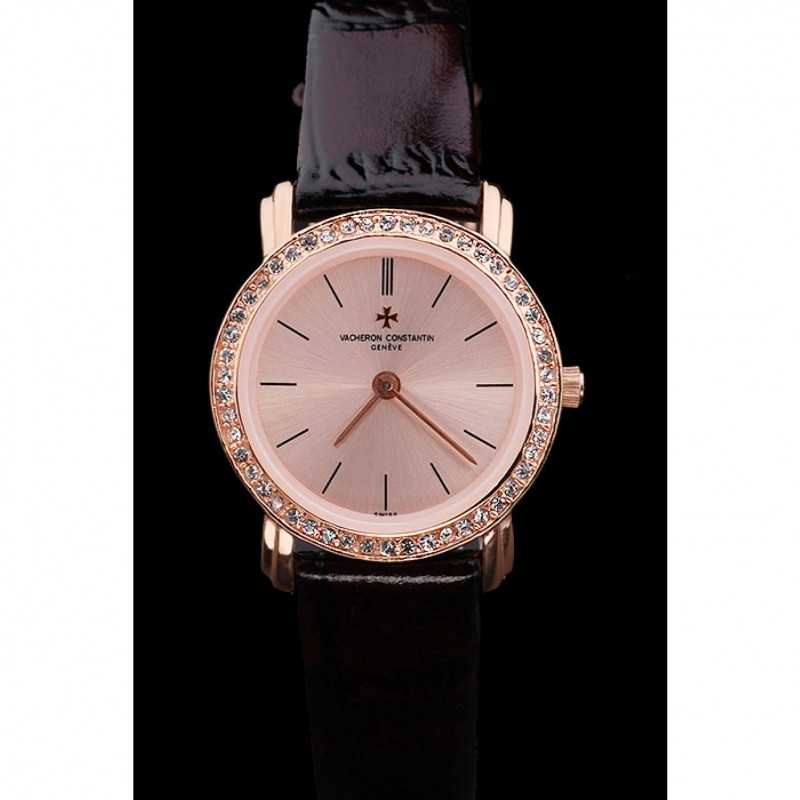Vacheron Constantin Patrimony Diamond Rose Gold Dial Rich Maroon Leather Bracelet-1