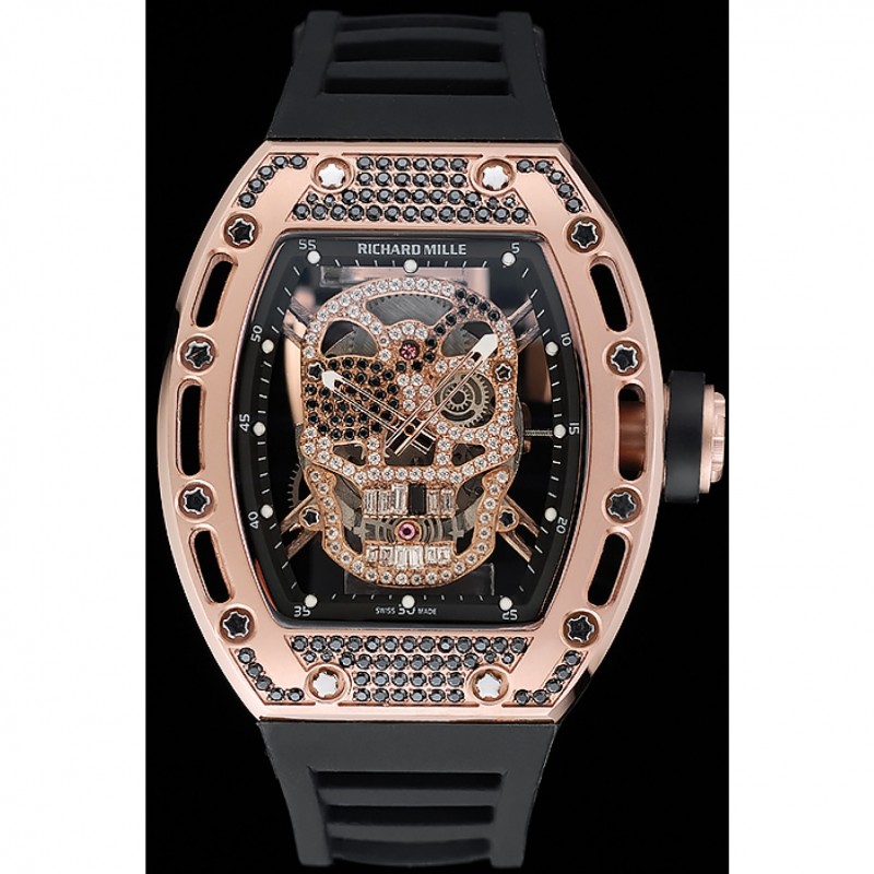Richard Mille Tourbillon Skull RM 052 Rose Gold Case Black Rubber Bracelet 1454252-1