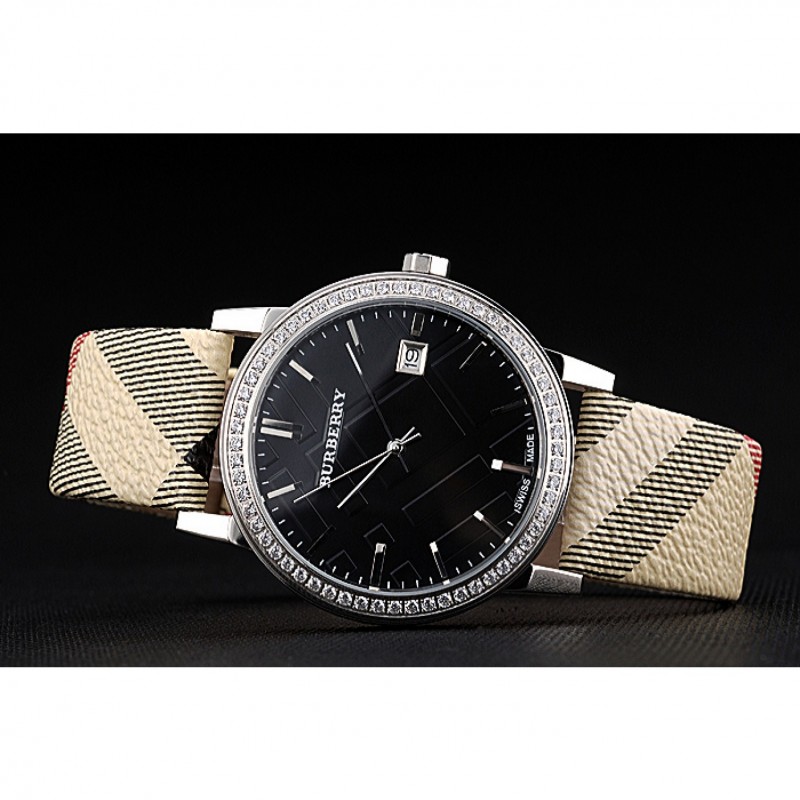 Burberry The City Classic Black Dial Haymarket Bracelet 622568-4