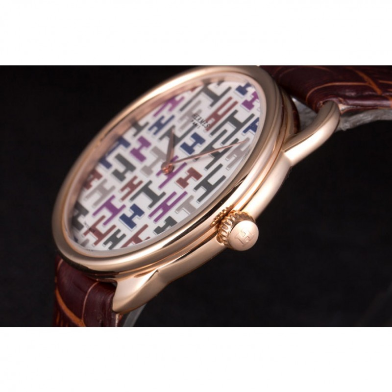 Hermes Classic Croco Leather Strap Multicolor Patterned Logo Dial 801402-6
