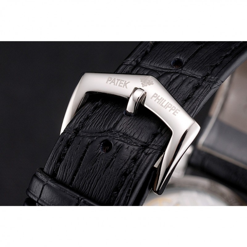 Best Replica Watches Patek Philippe Calatrava Date Black Dial Stainless Steel Case Black Leather Strap-5