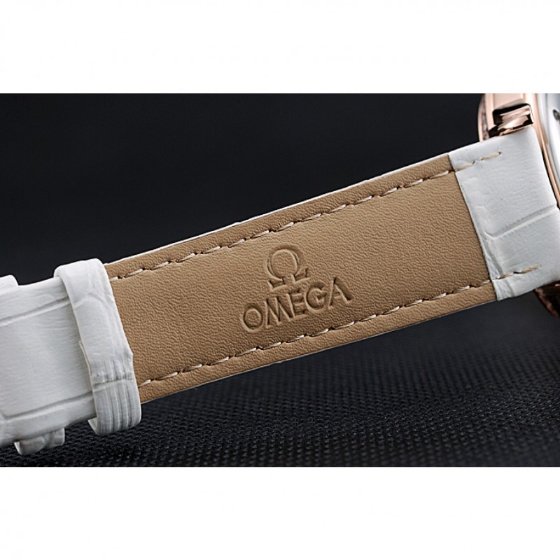 High Quality Replica Watches Omega Speedmaster Chronograph White Dial Gold Diamond Case White Leather Bracelet 622455-6