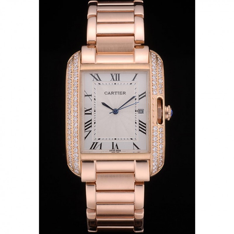 Cartier Tank Anglaise 36mm White Dial Diamonds Rose Gold Case Rose Gold Bracelet-1