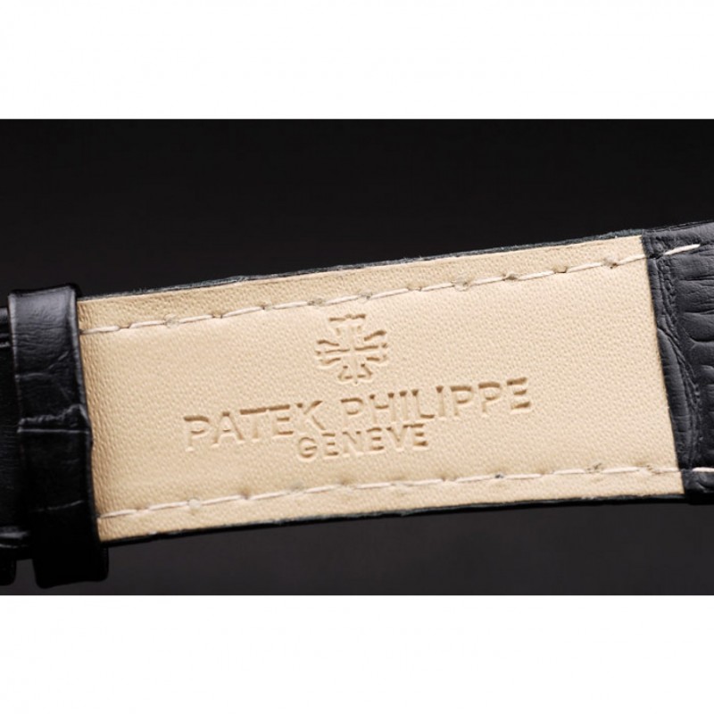 Patek Philippe Geneve Calatrava Crystal Studded Hour Marker Black Dial Black Leather Strap 98170-7