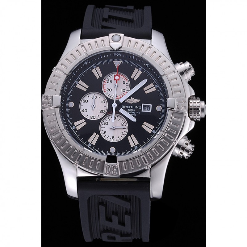 Best Replica Watches Breitling Chronomat Evolution Black Dial Black Rubber Bracelet 622516-1