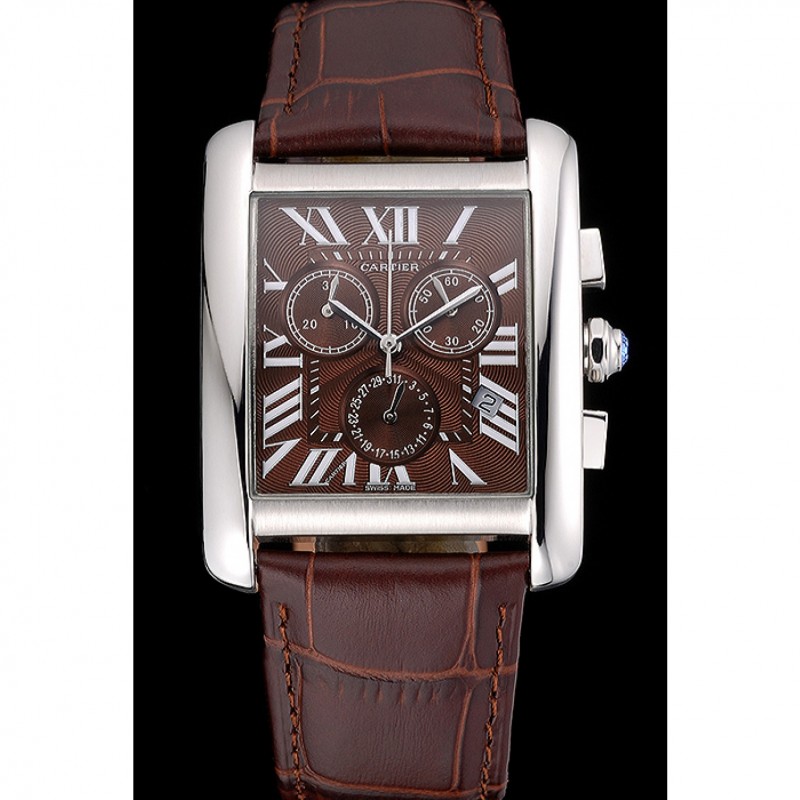 Cartier Tank MC Brown Dial Stainless Steel Case Brown Leather Bracelet 622692-1