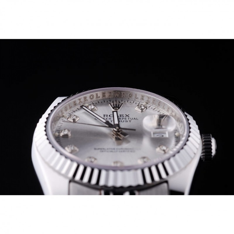 Rolex Datejust Silver Dial Diamonds Ribbed Bezel 7455-7