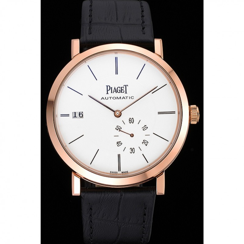 Piaget Altiplano Gold Case White Dial Black Leather Bracelet 622628-1