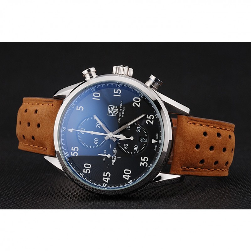 Tag Heuer Carrera SpaceX Silver Bezel with Black Dial and Light Brown Leather Strap tag265 621536-4